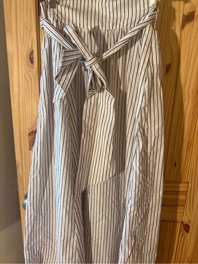Minkpink High-Waist Striped Tie-Front Maxi Skirt - White with tan/black Stripes